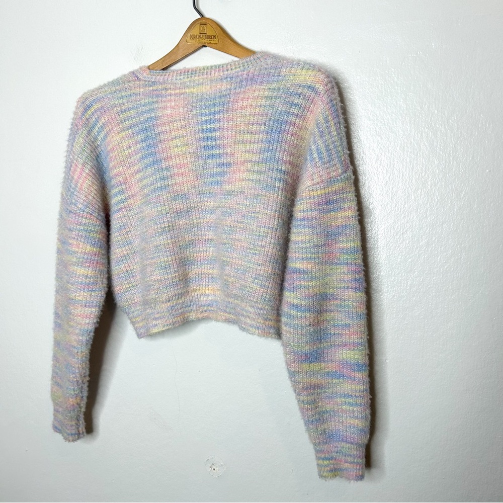Sienna Sky Fuzzy Knit Pastel Rainbow Cropped Sweater Medium M - Picture 8 of 8